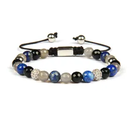 Mężczyźni Bransoletki Hurtownie 6mm Naturalne Lapis Lazuli Faceted Onyx Kamienne Koraliki Wyczyść CZ Ball Macrame Bransoletka z koralikami ze stali nierdzewnej