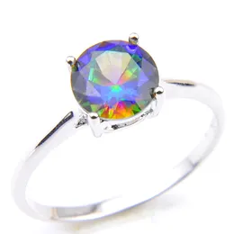 Luckyshine Classic Bländande eld Runda Rainbow Mystic Topaz Ringar Silver Ring Cubic Zirconia Ädelsten för semester Bröllopsfeststorlek 7 8 9