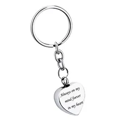 Stal nierdzewna zawsze na moim umyśle na zawsze w moim sercu Wisiorek Kremacja Urn Key Chain Memorial Pressake Ashes Jewelry