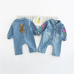 2018 Soft Denim Baby Romper Graffiti Rainbow Roupas infantis Recém -nascidos macacão bebê meninas meninas fantasia de cowboy moda jeans crianças