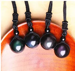 Natural Stone Black Obsidian Rainbow Eye Beads Ball Transfer Lucky Love Pendants Necklaces For Women Men Couple Jewelry Christmas Gift