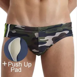 Sexy Push Up Cup Pad Miglioramento frontale Costumi da bagno da uomo Costumi da bagno gay Slip da bagno Bikini Pantaloncini da surf da uomo sexy