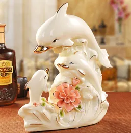 Criativo de cerâmica golfinho amante da família decoração da casa artesanato decoração do quarto ornamento de porcelana estatueta de animais decoração do casamento