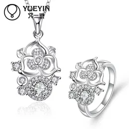 2018 Woman 925 Sterling SilverJewelry Sets Cubic Zircon Crystal ring & Pendant Necklace Nice Gifts S095-D