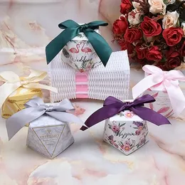 50pcs Diamond Shape Candy Box Wedding Favor with Ribbon Christmas Anniversary Party Beautiful New Gift Box