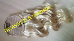 Våt vågig 613 Blond Virgin Human Hair Ponytail Hair Extension Cuticle Inriktat hår 100g-140g Drawstry Clip In