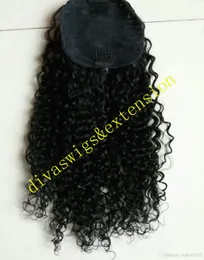 New Arrive Brazilian Human Virgin Remy Kinky Curly Ponytail Hair Extensions Clip Ins Natral Black Color 140g one bundle