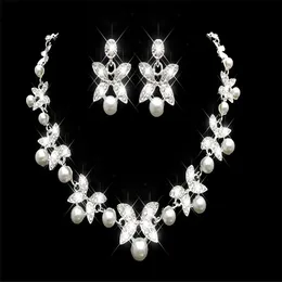 Cheap Rhinestone Faux Pearls Bridal Jewelry Sets Earrings Necklace Crystal Bridal Prom Party Pageant Girls Wedding Accessories In Stock