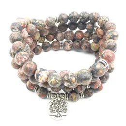 Sn1366 Tree of Life Armband Mode Kvinnors Mala Smycken Ny Ankomst Design Leopard Skin Stone Armband Yoga Smycken Partihandel