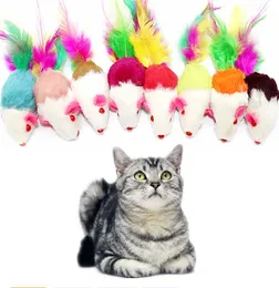 Cuter färgglad mjuk fleece falska mus leksaker för kattfjäder rolig spelande husdjurskatt små djur leksak kattunge