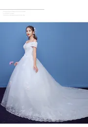2018 New Arrival Mrs Win Applicue Wedding Dress Lace Boat Neck Sweep Brush Train Bridal Gown Lace Up Cap Sleeve Frock Dress