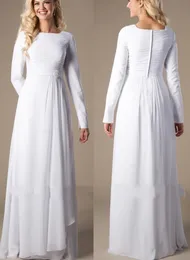 Vestido de Noiva Abiti da sposa modesti da spiaggia in chiffon increspato a-line con maniche lunghe scollo quadrato A-line lunghezza del pavimento abiti da sposa tempio