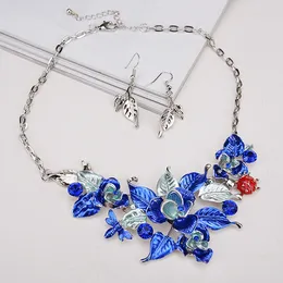 New Europe Party Party Casual Jewelry Set Doman Drop Glaze Flowers Naszyjnik z kolczykami S94