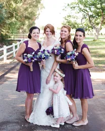 Designer Lace New Purple Bridesmaid Dresses Cheap Chiffon Sweetheart Knee Length Pleats Maid Of Honor Dress Brautjungfer Kleider