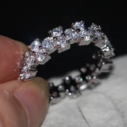 Marka Design Kobiety Biżuteria Pełna Round 4mm CZ 5A Cyrkon Kamień 925 Sterling Silver Engagement Wedding Band Ring dla kobiet Mężczyźni