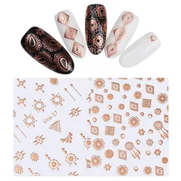 1 лист металлический розовое золото 3D ногтей наклейки племенной Ловец снов перо маникюр ногтей клей передачи стикер бумаги DIY