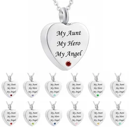My Dad My Hero My Angel Cremation Jewelry Birthstone crystal Memorial Urn Necklace aunt Heart Pendant Funnel Fill Kit