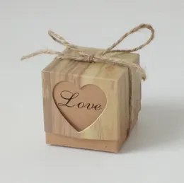 Heart Kraft Presentpåse med Burlap Bröllop godis Box Romantisk Twine Chic Bröllop Favoriter och Presenter Box Party Supplies