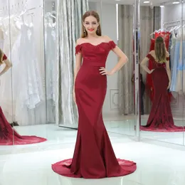 Off Shoulder Mermaid Wedding Gown: Elegant Dark Red Satin