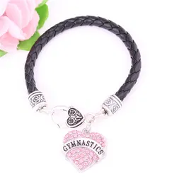 Fashion Women Bracelet GYMNASTICS Written Sporty Style Word With Pink Crystals Gift For Friend Zinc Alloy Provide Dropshipping