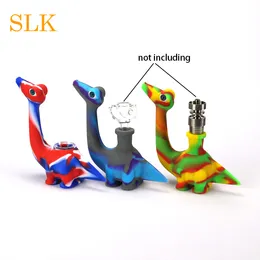 China Supplier Wholesale Price Silicone Smoking Pipes outdoor indoor oil burner small dinosaur bongs water pipe with glass bowl rubber tube