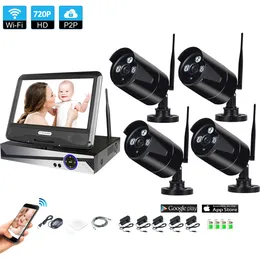 Wifi Surveillance System Network 10.1" LCD Monitor NVR Recorder Wifi Kit 4CH 960P HD Video Inputs Security Camera