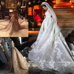 Fantastiska Elie Saab Backless Bröllopsklänningar En linje Square Neck Beaded Bridal Gowns Sweep Train Organza Sequined Plus Size Vestido de Novia