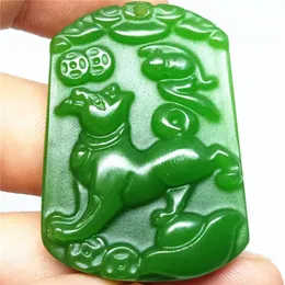 Натуральный зеленый нефритовый кулон ожерелье собака китайский зодиак амулет счастливый кулон коллекция летние украшения натуральный камень гравировка рук