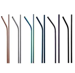 1000pcs Colorful Stainless Steel Straight Curved Drinking Straw For Mugs 6*215mm rainbow bend Straws Bar Bent Coffee Drinking Straws SN1300