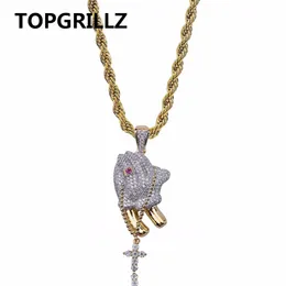 TOPGRILLZ Hip Hop Brass Gold Color Iced Out Micro Pave CZ Praying Hands Cross Pendant Necklace Charm For Men Women Gifts Jewelry