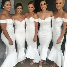 Hot Dubai African Cheap Mermaid Bridesmaid Dresses Off Shoulder Cap Sleeves High Low Length Ruffles Plus Size Maid Of Honor Party Gowns