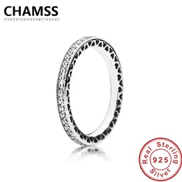 CHAMSS 100% 925 Sterling Silver 190963CZ HEARTS OF SILVER STACKABLE RING Ring Original Vintage Jewelry Factory Wholesale
