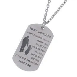 To My Daughter Inspirational Pendant Necklace Stainless Steel Dog Tag Always Remember You Are Braver