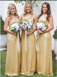 Gold Yellow Rose Sequins Bridesmaid Dresses For Weddings Guest Dress One Shoulder Long Floor Length Plus Size Formal Maid Of Honor Gown mal