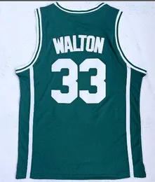 2018 New Mens Bill Walton 33 Heliks High School Green Brodery Basketballtröjor, 2018 Nya Trainers Basketballtröjor, Män Basketkläder