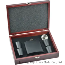 6 oz Black Hip Flasks Stainless Steel Liquor Alcohol Flask Square Wine Bottle with Rosewood gift box