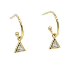 925 Sterling Silver Triangle CZ Drop Charm Earring z koło Hoop Geometryczne Minimalna Delikatna Delikatna Drutowa Biżuteria