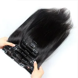 4B 4C Brazylijski Remy Proste Włosów Klips w Ludzkich Hair Extensions Natural Color 8 sztuk / zestaw 100g