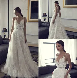 Riki Dalal Country Dresses Backless V 목 3D 레이스 vestido de Novia Vintage Boho Beach Wedding Dress Plus Size 0505 0505
