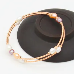 Glamour Moda Pearl Jewelry Rose Gold Bracket ze słodkowodną białą perłą bransoletką