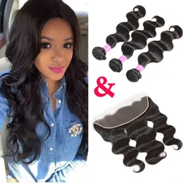 Brazilian Virgin Hair Body Wave Bundles with Frontal Unprocessd Body Wave Human Hair Weaves with Closure Ear to Ear Lace Frontal DHgate Sale