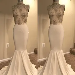 Aso Ebi Shiny Crystal Prom Dresses 2018 Nigeria Sexy African High Collar Lace Aplikacja Zroszony Party Suknie Stylowa Długa Mermaid Prom Dress