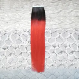 T1B/Rot 100g (40 Stück) Hauteinschlagband-Haarverlängerungen 40 Stück brasilianische gerade Ombre-Haarprodukte 10" 12" 14" 16" 18" 20" 22" 24"