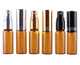 200PC / Parti 5ml 10 ml Amber Glass Perfume Bottle Spray Bottle Emtpy Refillable Flaskor med Full Cover Cutting Alumium Cap