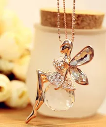Ny stil ängel vingar hänge kristall halsband set med dyrbara tjejer lång tröja kedja mode klassisk delikat