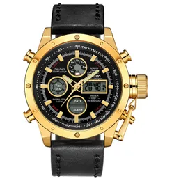 Oulm Nowy Sport Zegarki Mężczyźni Top Dual Display Wodoodporny Zegarek Męski Skórzany Luminous Hands Chronograph Watch