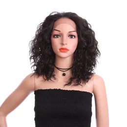Trendy Fashion 16inch Kinky Curly Natual Black Wigs Synthetic Hair Heat Resistant Lace Front Wig For Women