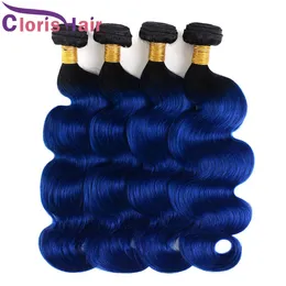 Fashionable 1b Blue Ombre Weave 100% Malaysisk Virgin Body Wave Mänskliga hårförlängningar 3st Billiga Två Tone Färgade Våt och Vågiga Ombre Bundlar