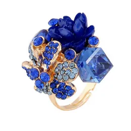 Colorful Crystal Band Rings For Women Jewelry Resin Flowers Shinny Rhinestone Ring Fashion Index Finger 7 Colors