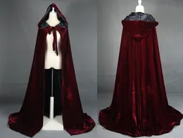 2018 NEW Wine red with black lining Gothic Hooded Velvet Cloak Gothic Wicca Robe Medieval Witchcraft Larp Cape